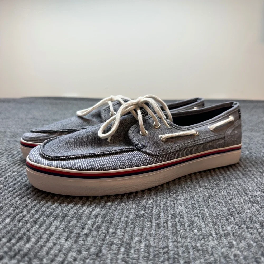 Nautica Spinnaker Mens 12 Blue Chambray Canvas Boat Shoes Casual Sneakers